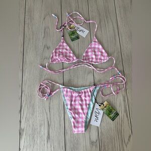 VDM • Bikini • top (S) & bottom (S), 👙 pink & blue & white